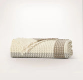 Heirloom Waffle Merino Bed Blanket Cream/Pewter/Twig Plaid