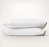 Percale Hemmed Pillowcase Set White/Juniper Framed