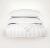 Percale Hemmed Duvet Set White/Pewter Simple Stripe