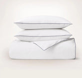 Percale Embellished Duvet Set White/Coastal Navy Piped Edge