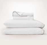Percale Embellished Sheet Set White/Coastal Navy Piped Edge