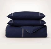 Percale Embellished Duvet Set Coastal Navy/White Sail Stitch