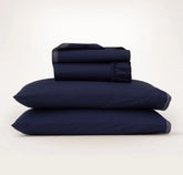 Percale Embellished Sheet Set Coastal Navy/White Sail Stitch