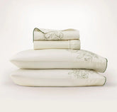 Signature Embellished Sheet Set Cream/Olivine Etched Peony Piped Edge