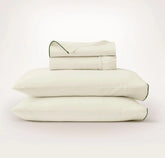 Signature Embellished Sheet Set Cream/Olivine Piped Edge