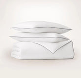 Signature Embellished Duvet Set White/Coastal Navy Piped Edge