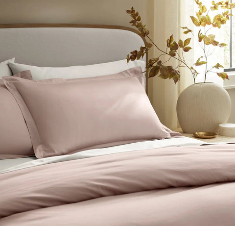Percale Hemmed Duvet Set Dusty Rose