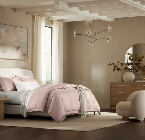 Percale Hemmed Duvet Set Dusty Rose