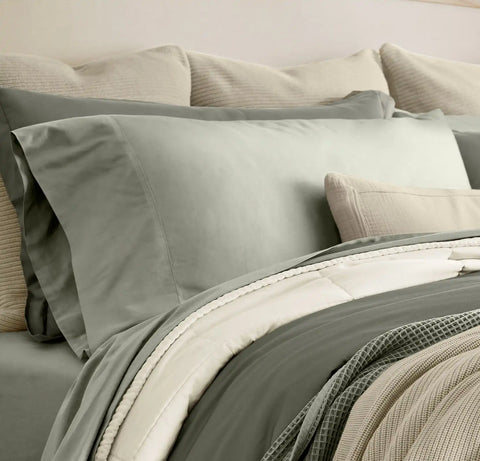 Percale Hemmed Pillowcase Set Sageleaf