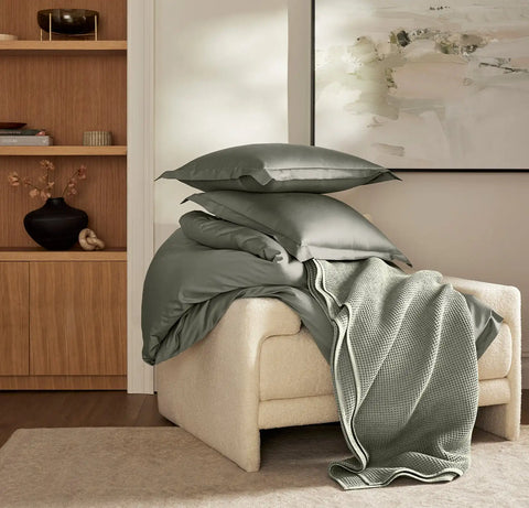 Percale Hemmed Duvet Set Juniper