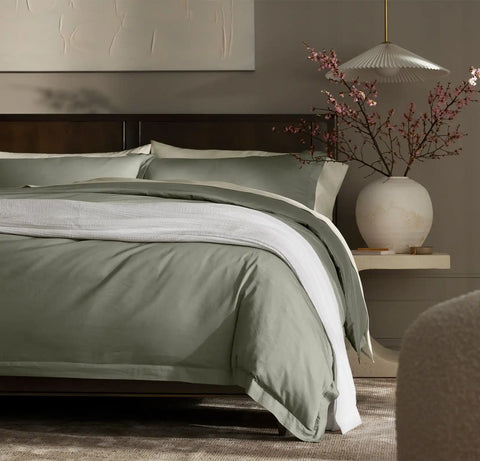 Percale Hemmed Duvet Set Sageleaf