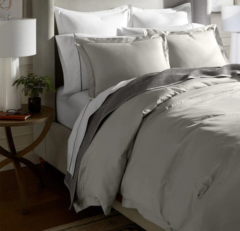 Percale Hemmed Duvet Set Pewter