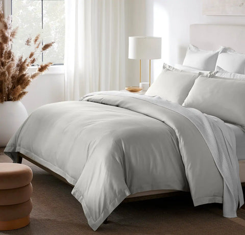 Percale Hemmed Duvet Set Mist