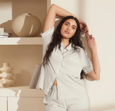 Soft Knit Short Sleeve & Pants Pajama Set Mist