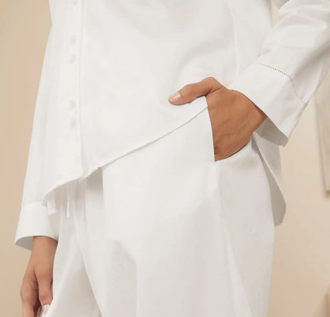 Signature Long Sleeve & Pants Pajama Set White