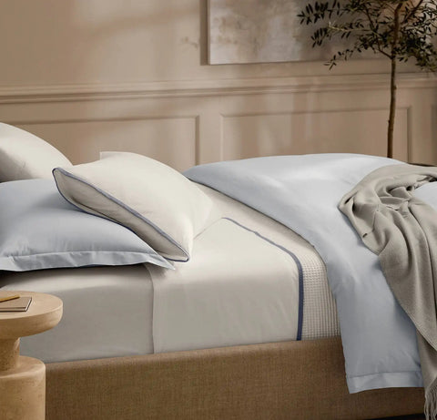 Percale Hemmed Pillowcase Set White/Bay Framed