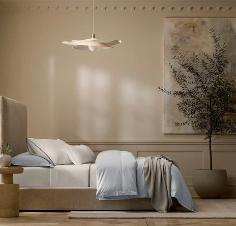 Percale Hemmed Sheet Set White/Bay Framed