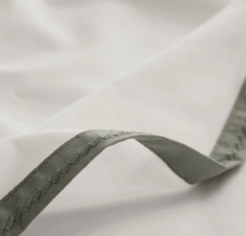 Percale Hemmed Sheet Set White/Juniper Framed