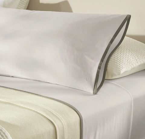 Percale Hemmed Pillowcase Set White/Juniper Framed