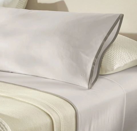 Percale Hemmed Sheet Set White/Pewter Framed