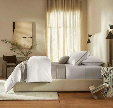Percale Hemmed Sheet Set White/Pewter Framed