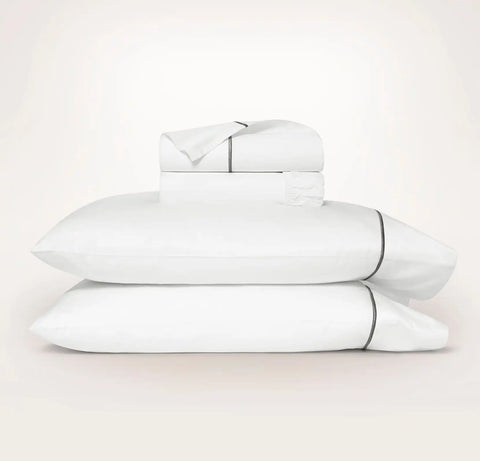 Signature Embellished Sheet Set White/Stone Embroidered