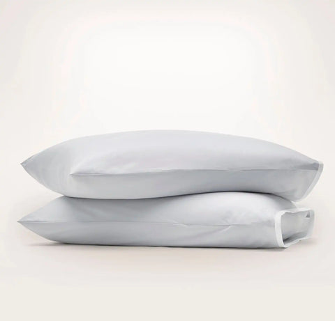 Percale Hemmed Pillowcase Set Sky/White Framed