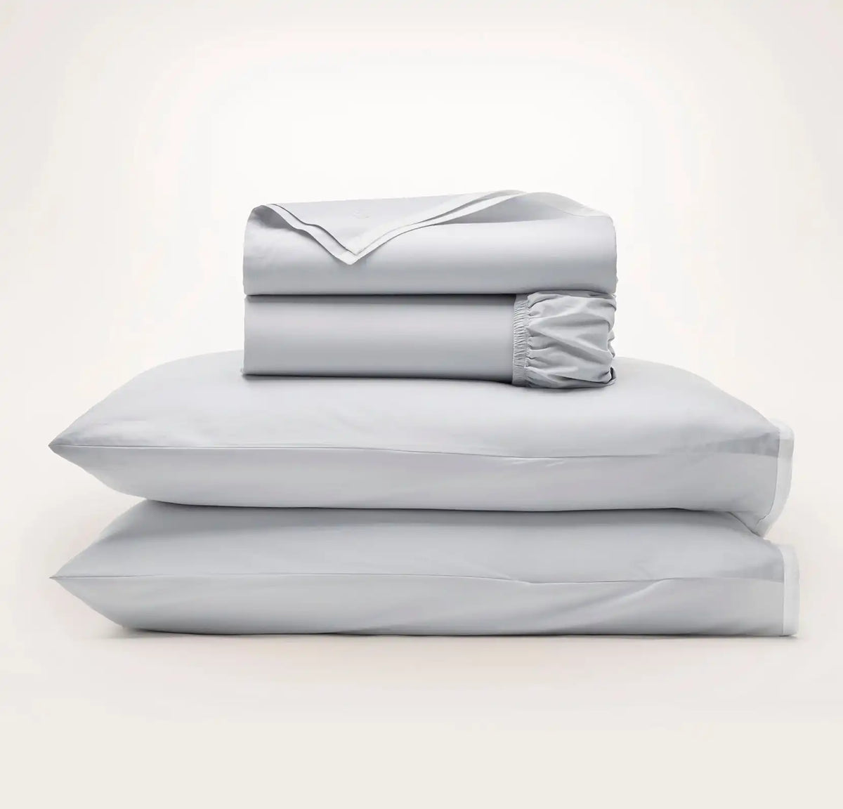 Percale Hemmed Sheet Set Sky/White Framed