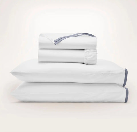 Percale Hemmed Sheet Set White/Bay Framed
