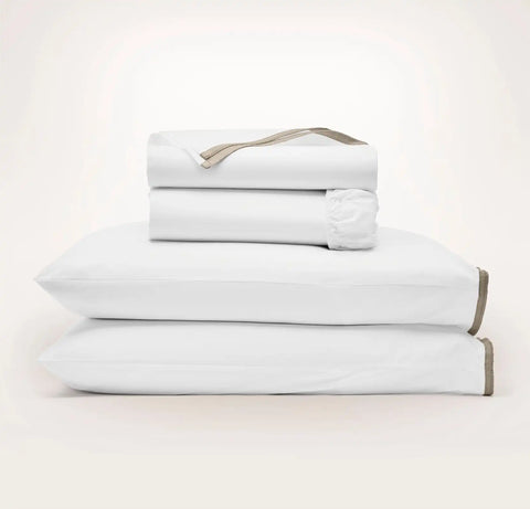 Percale Hemmed Sheet Set White/Oak Framed
