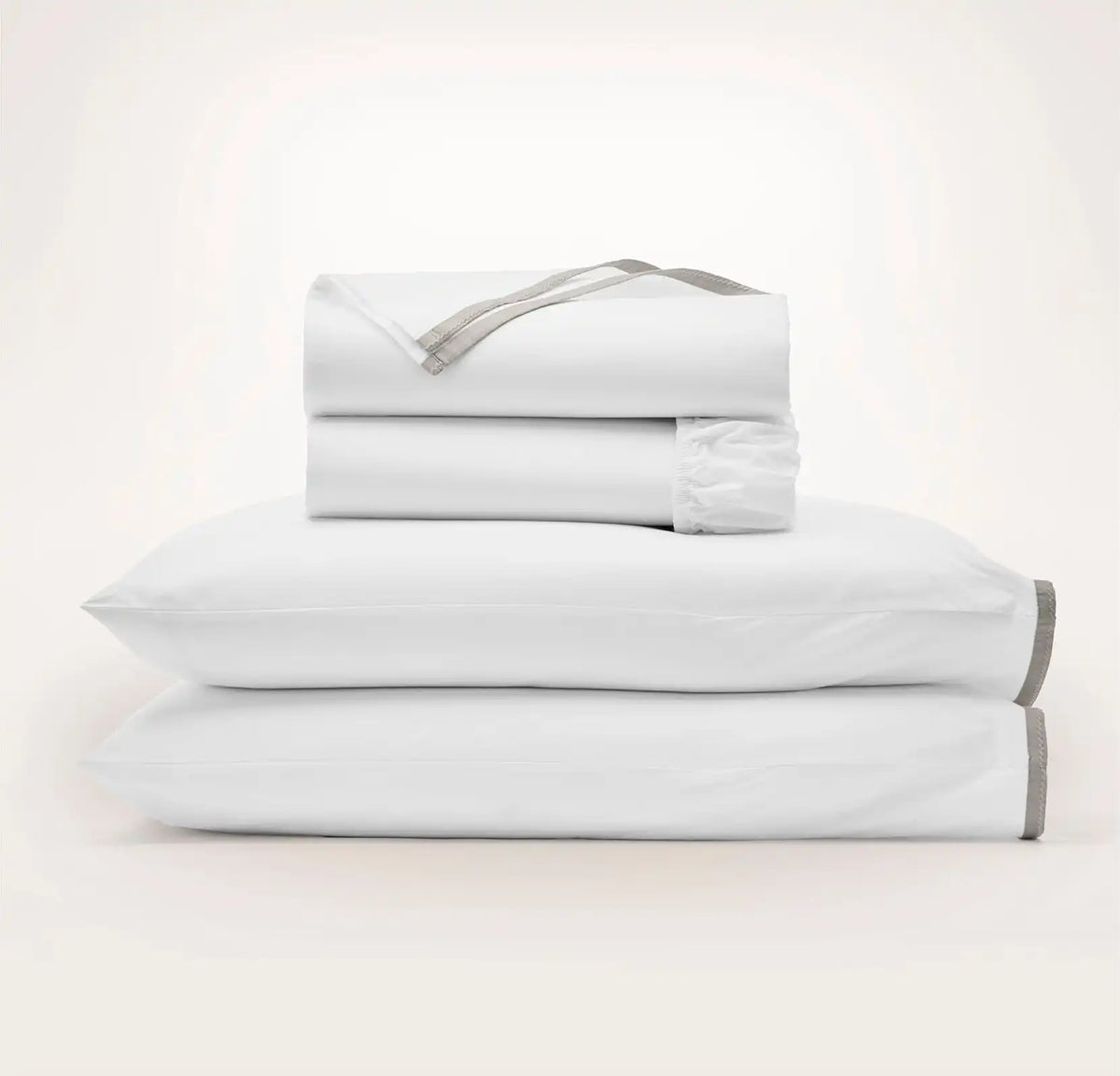 Percale Hemmed Sheet Set White/Pewter Framed