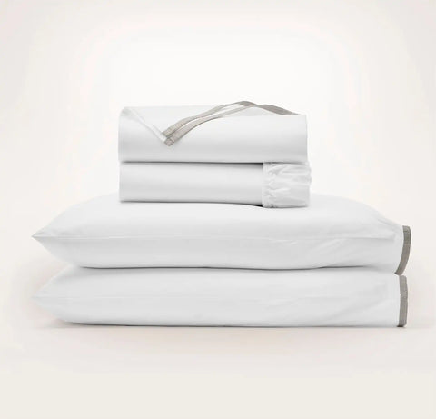 Percale Hemmed Sheet Set White/Pewter Framed