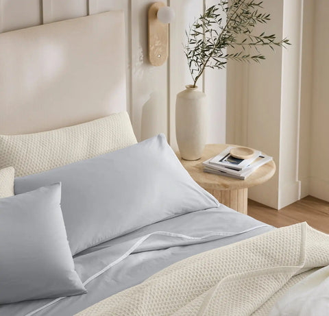 Percale Hemmed Pillowcase Set Sky/White Framed