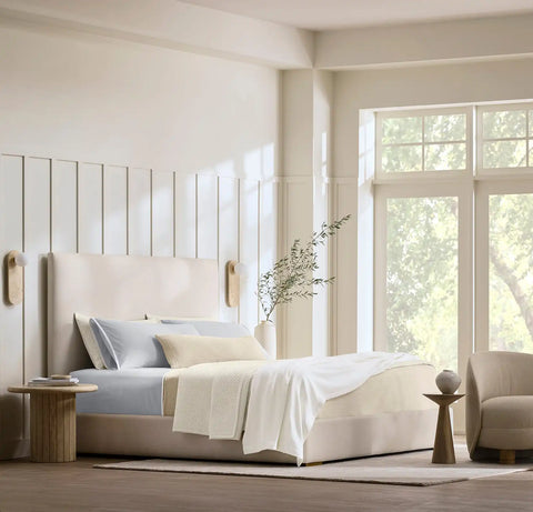 Percale Hemmed Pillowcase Set Sky/White Framed