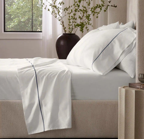 Signature Embellished Sheet Set White/Mineral Embroidered