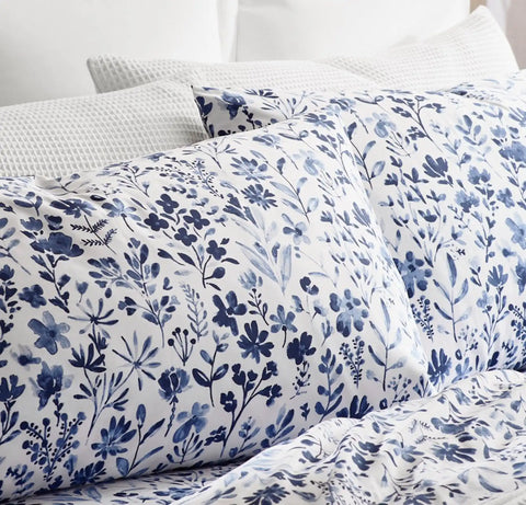 Signature Hemmed Pillowcase Set Navy Botanical