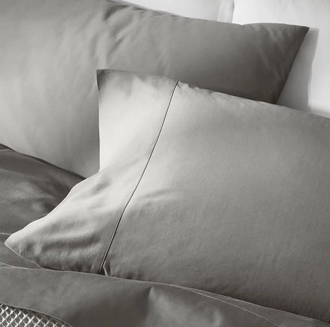 Percale Hemmed Pillowcase Set Stone