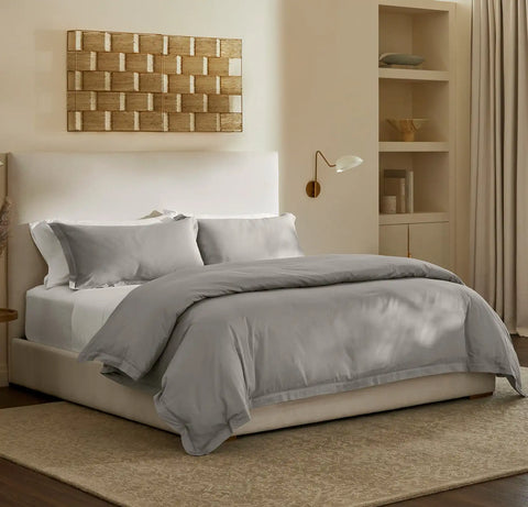 Percale Hemmed Duvet Set Pewter