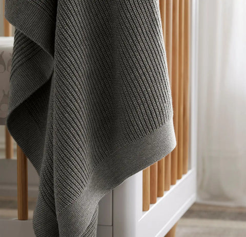 Ribbed Knit Baby Blanket Heathered Stone