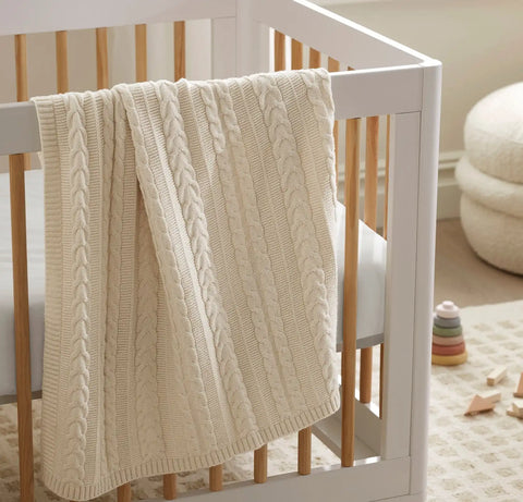 Cable Knit Baby Blanket Natural
