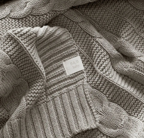 Cable Knit Baby Blanket Heathered Pewter
