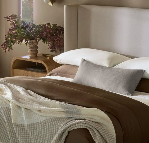 Heirloom Waffle Merino Bed Blanket Cream/Pewter/Twig Plaid