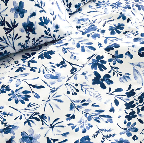 Signature Hemmed Pillowcase Set Navy Botanical
