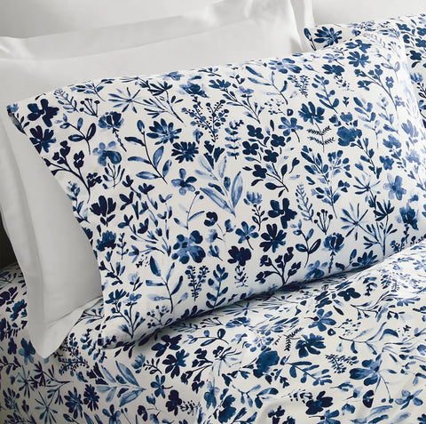 Signature Hemmed Pillowcase Set Navy Botanical