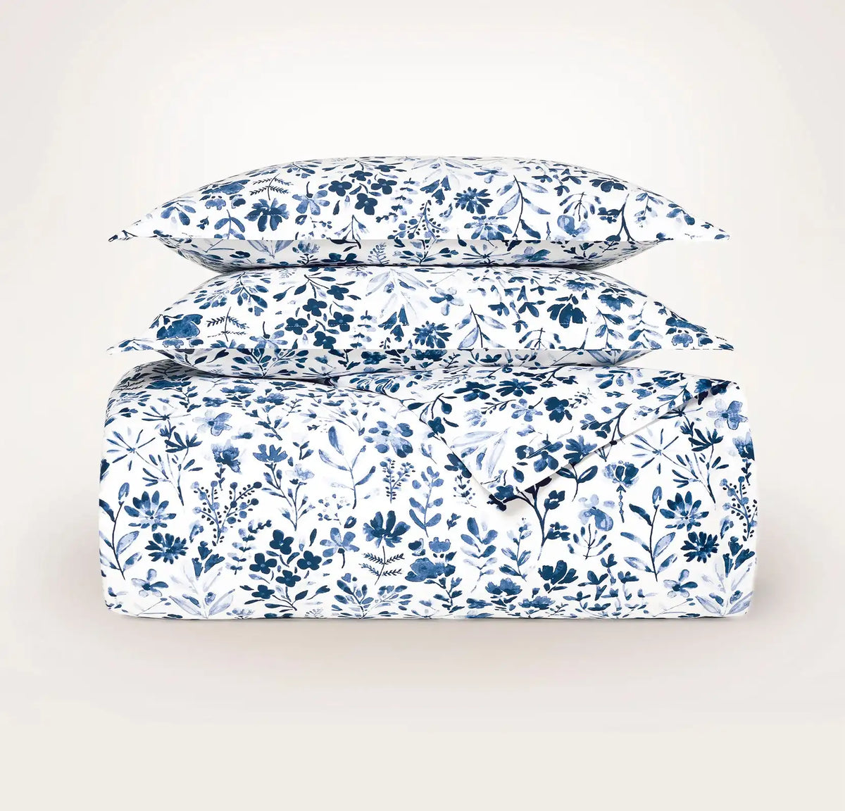 Signature Hemmed Duvet Set Navy Botanical