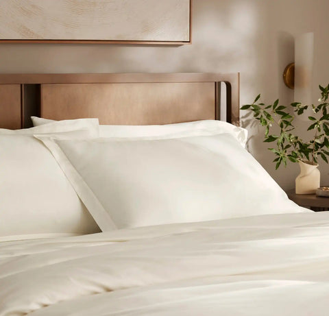 Percale Hemmed Duvet Set Cream