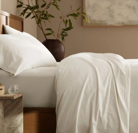 Percale Hemmed Sheet Set Cream
