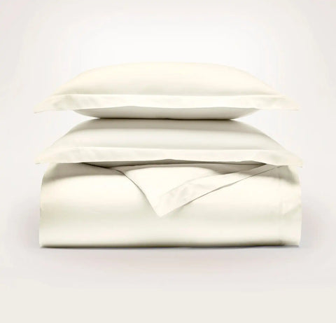 Percale Hemmed Duvet Set Cream