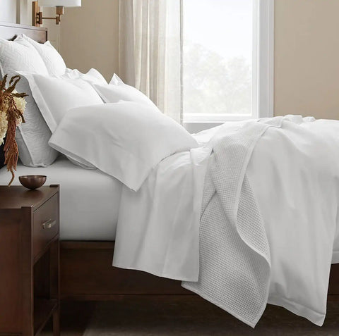Percale Hemmed Duvet Set White