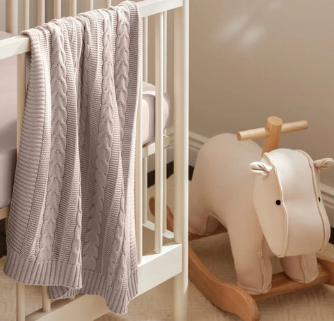 Cable Knit Baby Blanket Dusty Rose